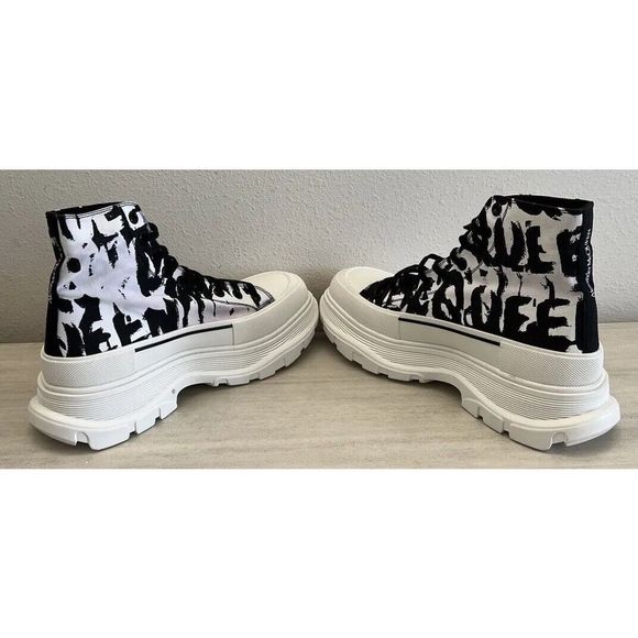 Alexander McQUEEN Men Tread Slick Logo High Top Sneaker White Black EU42.5 US9.5 - Picture 5 of 16